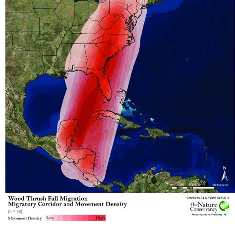 Wood thrush fall migration: migratory corridor and movement density. | Download Scientific Diagram