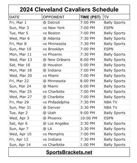 Printable Cleveland Cavaliers Schedule 2024 - Joete Madelin