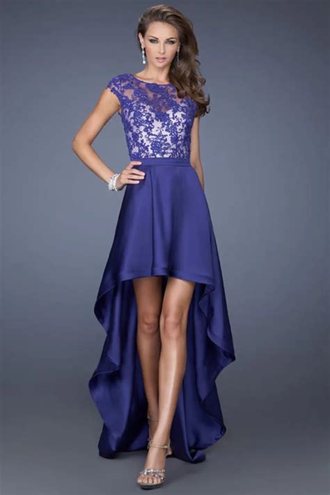 New DESIGN Sexy 2014 High Low Prom Dress Dark Blue Scoop Cap Sleeve Asymmetrical Party Dress ...