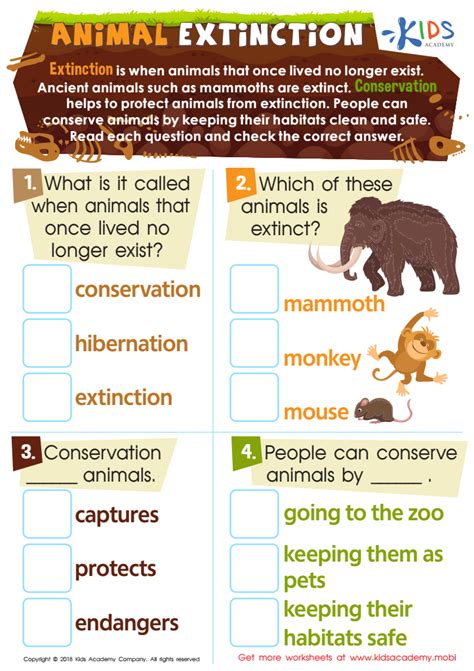 Animal Extinction Worksheet for kids