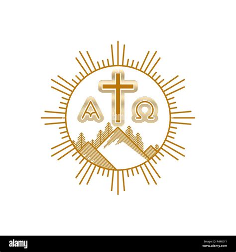 Church logo. Christian symbols. Mountains, the cross of Jesus Christ ...