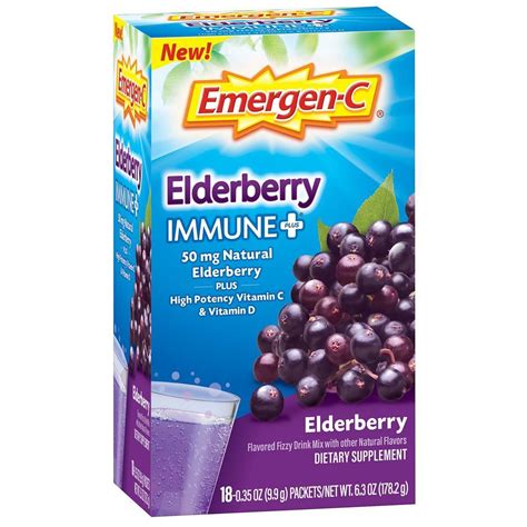 Emergen-C Immune Plus Elderberry Vitamin C + D3 & Zinc Drink Mix, 18 ...