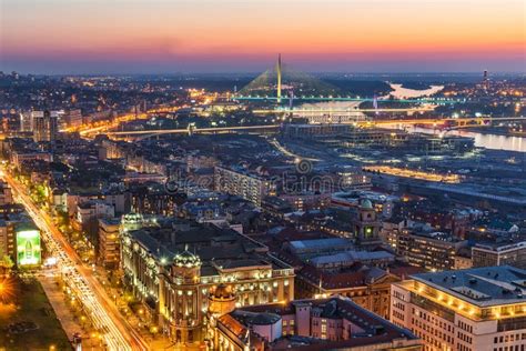 Panorama of Belgrade at Night. Aerial Shot of Belgrade Editorial Stock ...