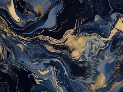 Premium Photo | A blue and gold marble background with a gold swirl.