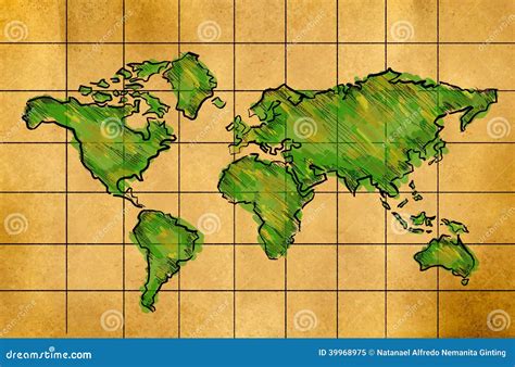 World Map Sketch Watercolor On Old Paper Stock Illustration - Image ...