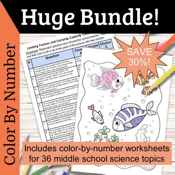 Color By Number Printable PDFs for MS science BUNDLE by JayZee | TPT