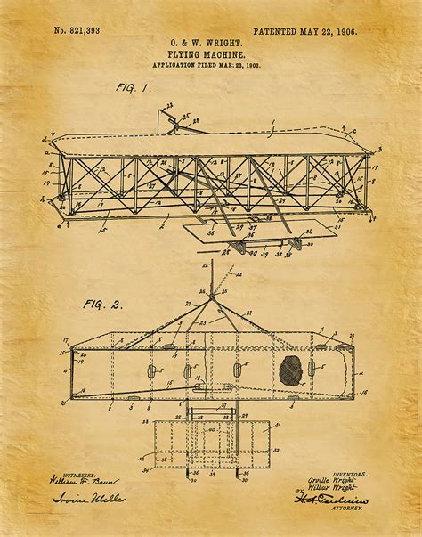 1906 Wright Brothers Airplane Patent Print Vers #2 - Kitty Hawk ...