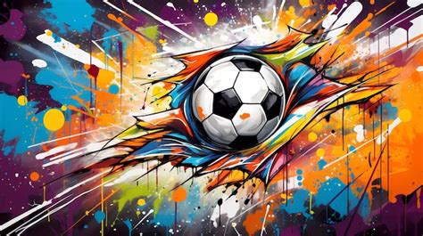 Premium AI Image | Soccer ball in flight in graffiti style on a bright background