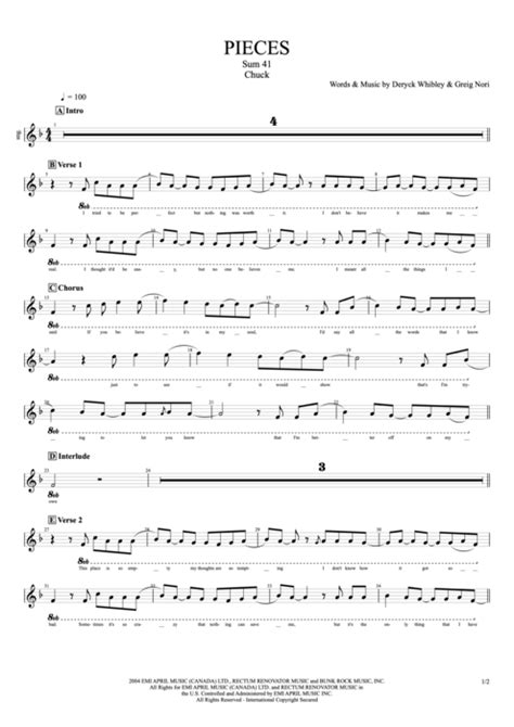 Pieces Tab by Sum 41 (Guitar Pro) - Full Score | mySongBook