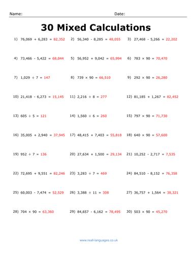 Mathematics: Mixed Calculation Worksheets for KS2-3 | Teaching Resources