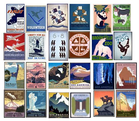 WPA Posters Collection, 6 Collage Sheets With 24 Vintage Posters, Travel, National Parks ...