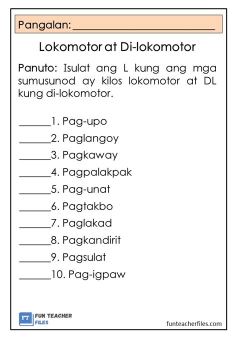 Lokomotor at Di-lokomotor Worksheet - Fun Teacher Files