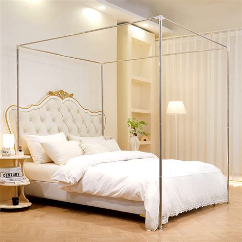 Mosqutent King Size Canopy Bed Frame, Stainless Steel Bed Post Poles Thicken Bed Canopy Frame ...