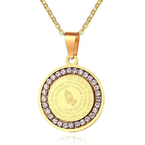 Round Gold Serenity Prayer Pendant Necklace with Cubic Zircons | Classy ...