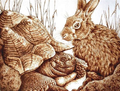 ORIGINAL FABLE DRAWING- WILDLIFE PYROGRAPHY/WOODBURNING-"TORTOISE AND HARE" | Pyrography, Wood ...