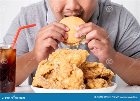 Happy Fat People Eating Burgers, Fried Chicken, French Fries and Soft ...