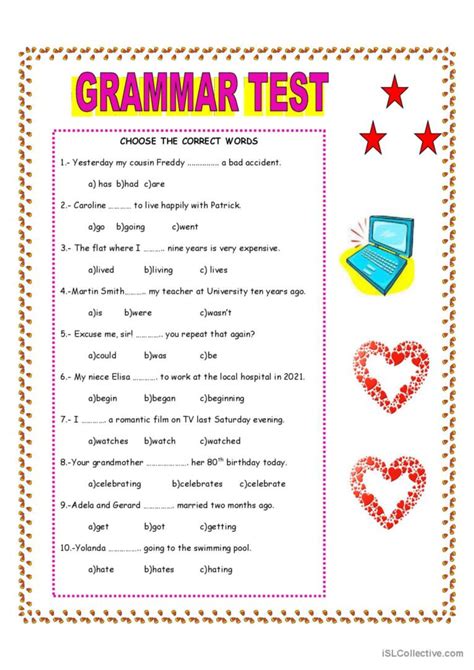 GRAMMAR TEST: English ESL worksheets pdf & doc