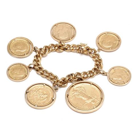 Vintage 18KT Gold Bracelet With Seven Gold Coins as Charms (Lot 45 - The Spring Quarterly ...