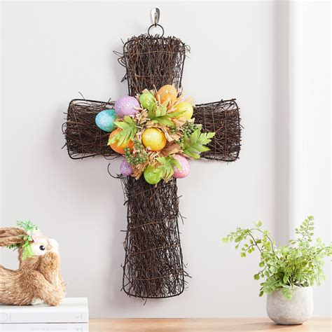 Way To Celebrate 20" Easter Cross with Bright Glitter Multicolor Eggs ...