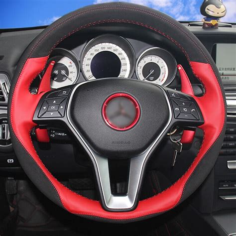 Hand stitched Black Suede Red Leather Car Steering Wheel Cover for ...