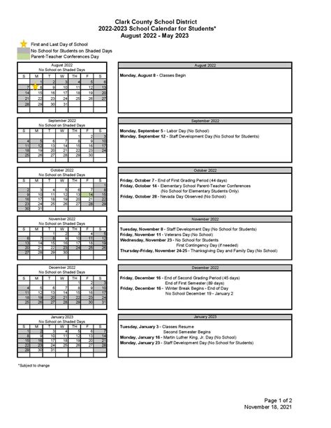 Clark County School District Calendar Holidays 2022-2023 PDF