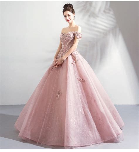 Pink Ball Gown Prom Dress Lace Flower Wedding Dress