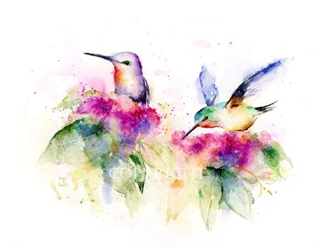 HUMMINGBIRDS and Flowers Watercolor Art Print Colorful Birds | Etsy | Watercolor hummingbird ...