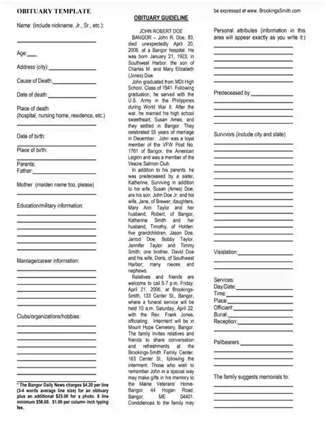 Obituary Template ≡ Fill Out Printable PDF Forms Online