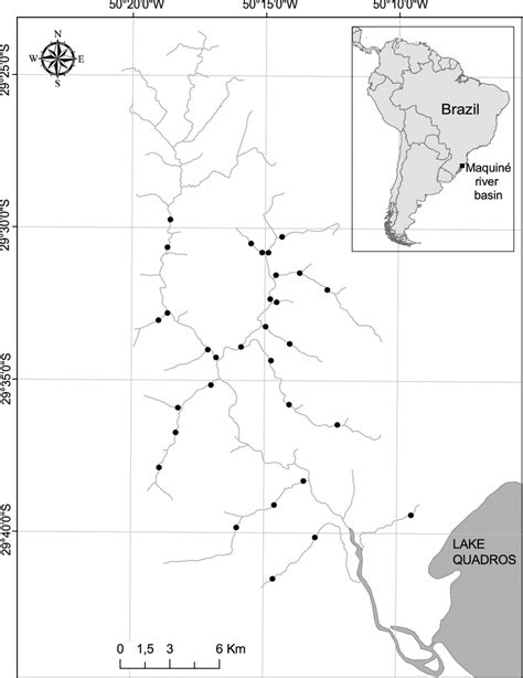 Location of the sampling sites in the Maquiné river basin, Southern ...