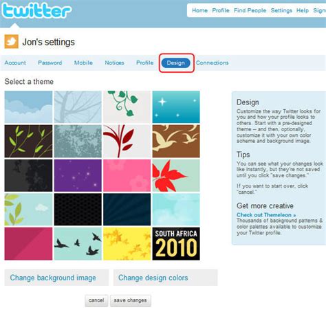 Change your Twitter page design