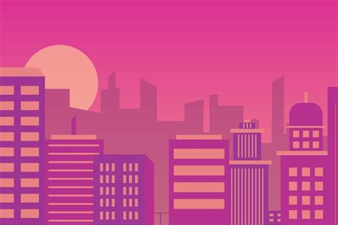 Premium Vector | A pink cityscape with a pink sunset and the sun is ...