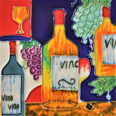 Continental Art Center 6x6" Spanish Wine Bottle Ceramic Art Tile Drink ...