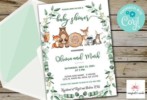 Woodland Animals Baby Shower Invitation Boy Invite Digital - Etsy