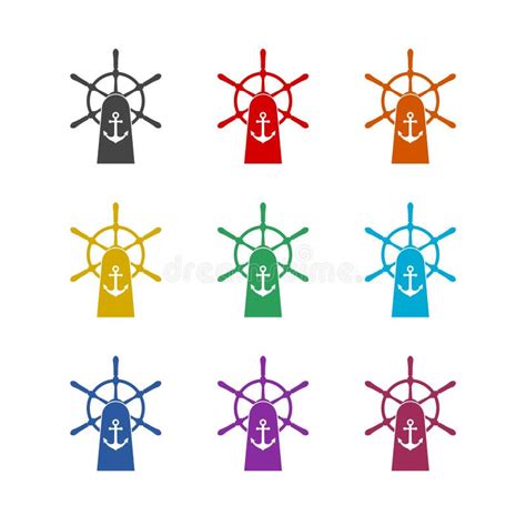 Boat Steering Wheel Color Icon Set Isolated on White Background Stock ...