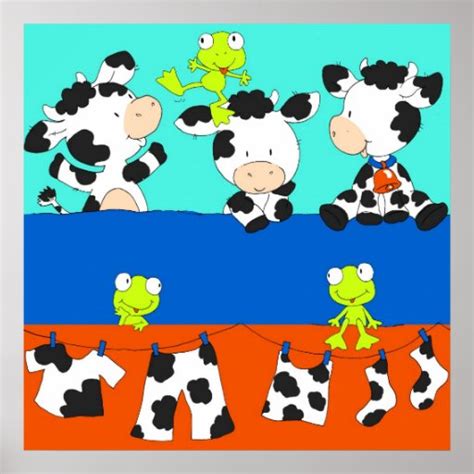 Cow and frog laundry day. poster | Zazzle