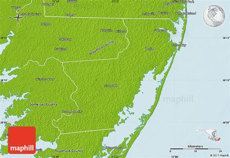 Physical Map of Worcester County