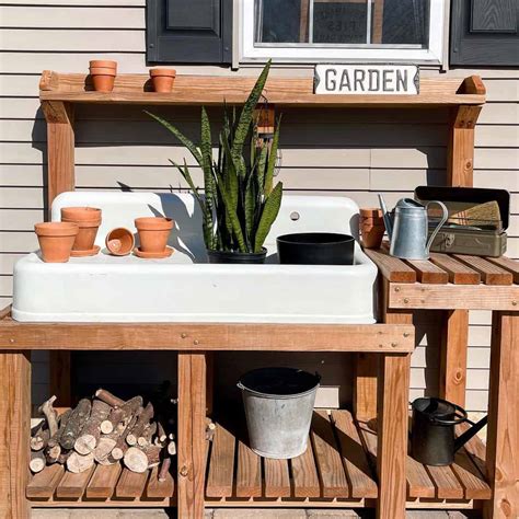 Wooden Potting Bench With Sink - Soul & Lane