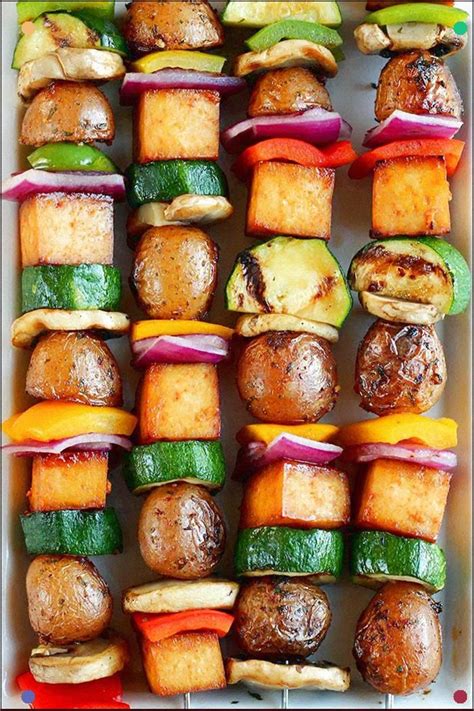 Grilled Veggie Kebabs With Creamer Potatoes and Tofu Recipe | Varenie, Záhradná párty