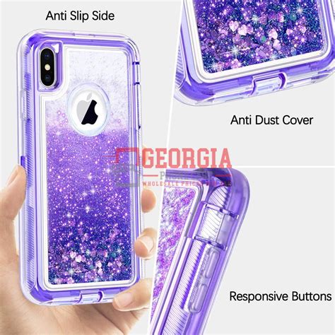 D19- Liquid Glitter Purple 5.8inch iPhone X Xs Hybrid Robot Hard Case ...