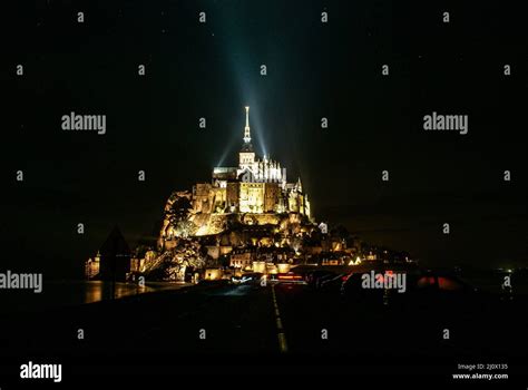 Light-up in Le Mont-Saint-Michel night view Stock Photo - Alamy