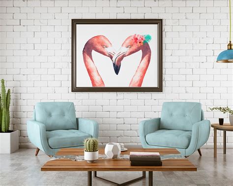 Flamingo couple art flamingo wall art love birds printable | Etsy