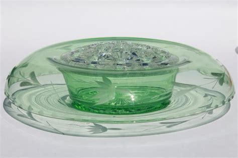 vintage pink & green depression glass floral centerpiece bowls w ...