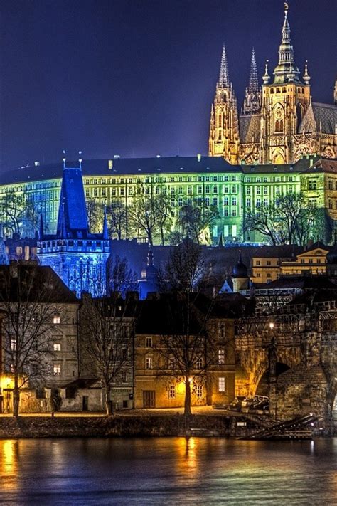 Wallpaper Prague, city night, lights, river, houses 2560x1600 Picture, Image