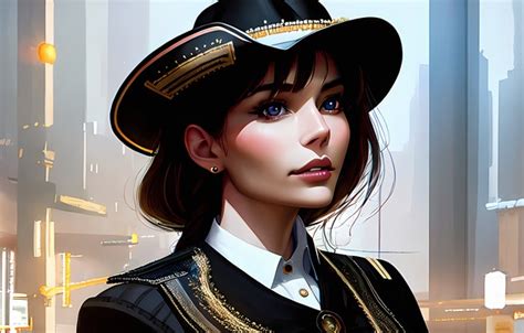 Wallpaper hat, brunette, blue eyes, uniform, AI art, AI art, stable ...