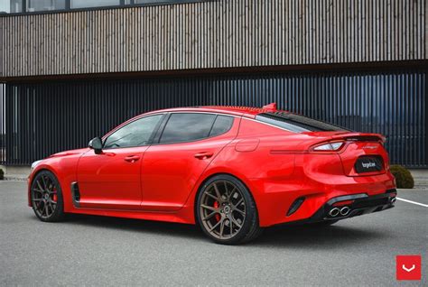 Red Kia Stinger with satin bronze 20x9 and 20x10.5 Vossen VFS-6 aftermarket wheels. | Kia ...