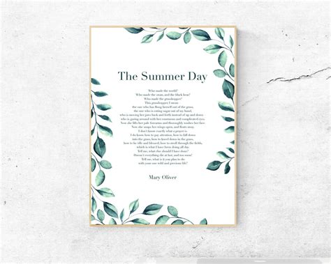 The Summer Day by Mary Oliver Poetry Art Print, Literature Wall Art, Poem Physical Print ...