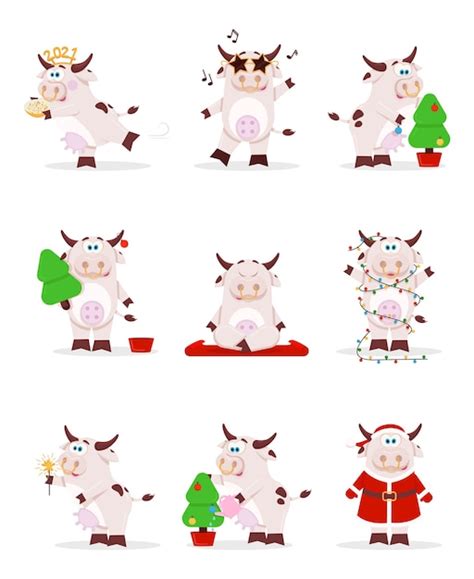 Premium Vector | Christmas cow collection