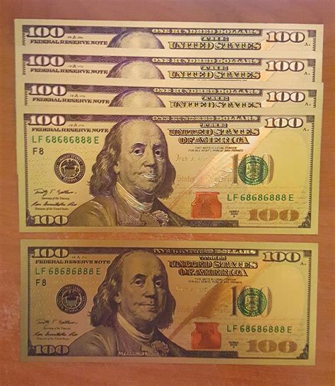 5 PACK - 24K .999 Pure Gold NEW SERIES $100 Dollar Bill Banknote - BU ...