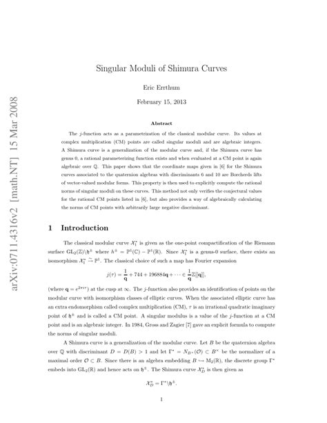 (PDF) Singular Moduli of Shimura Curves