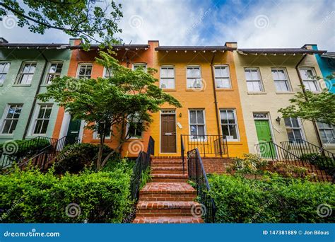 Colorful Row Houses in Georgetown, Washington, DC Stock Image - Image ...